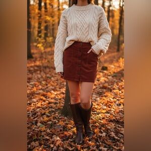 Corduroy Button-Front Skirt Large